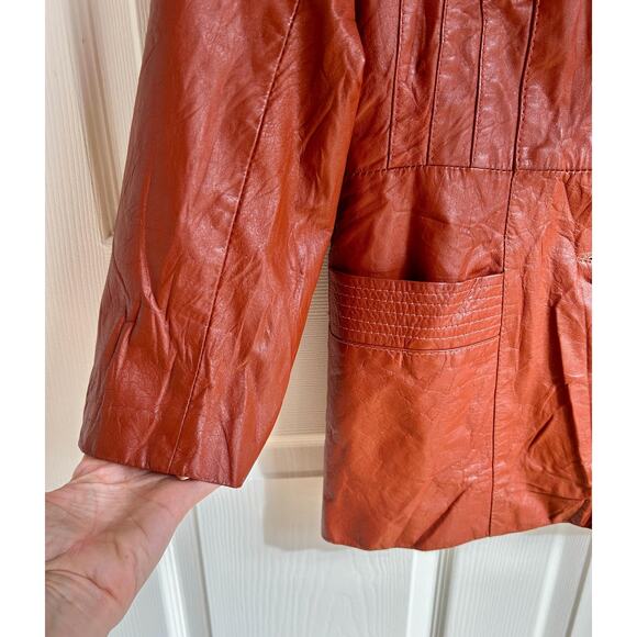 Vintage Women's Rust Leather Trench Coat Size M | 1970's Leather Jacket - Picture 4 of 5